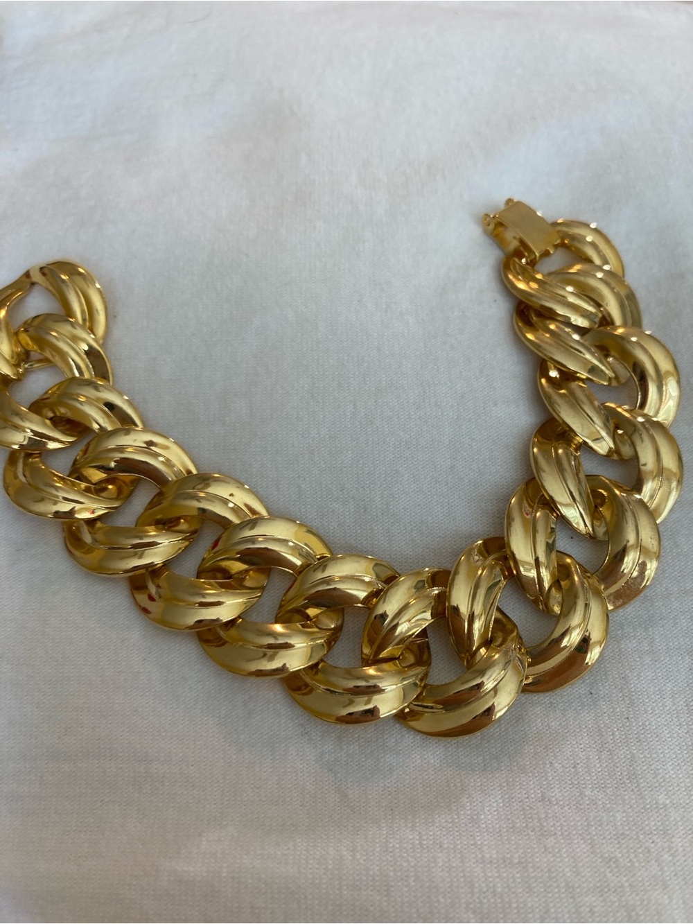 Gold Tone Curb Link Vintage Bracelet Chunky Statement